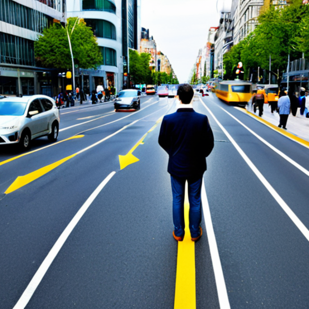 라고스 교통 체증 해결책 - **Prompt:** "A bustling city street with smart traffic lights dynamically adjusting to the flow of c...