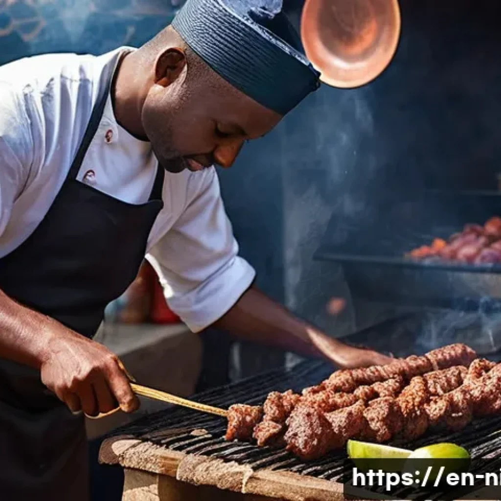 수야 바베큐 맛집 - **Prompt 1: The Suya Master's Craft**
    "A captivating medium shot of a skilled Suya master, a per...