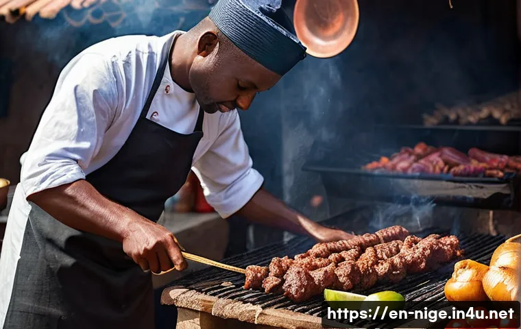 수야 바베큐 맛집 - **Prompt 1: The Suya Master's Craft**
    "A captivating medium shot of a skilled Suya master, a per...